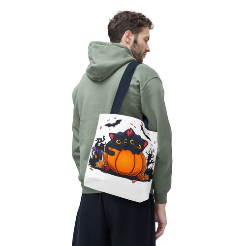 Cute Black Cat Halloween Tote Bag Pumpkin Cat Lovers Fall Gift - Picture 32 of 41