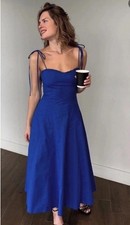 ZARA NEW WOMAN STRAPPY POPLIN TIE MIDI DRESS RUFFLE CORNFLOWER XS 3152/317