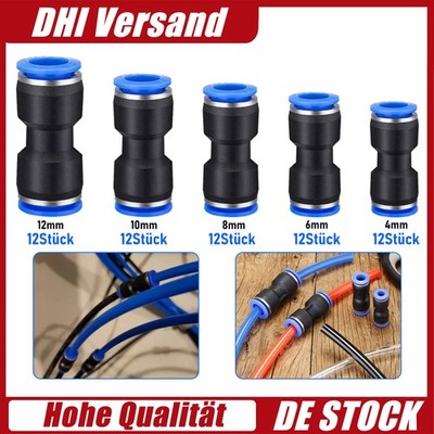 60× Druckluft Steckverbinder gerade 4 6 8 10 12 14mm PA66 Edelstahlkrallen