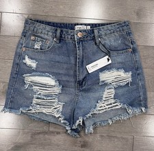 rue21 Festival Shortie High Rise Cut Off Denim Shorts Blue Distressed Size 5