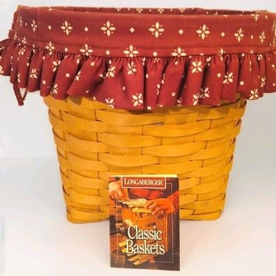 1998 Longaberger Handwoven Wood Cottage Baking Handmade Basket W/Fabric Liner 