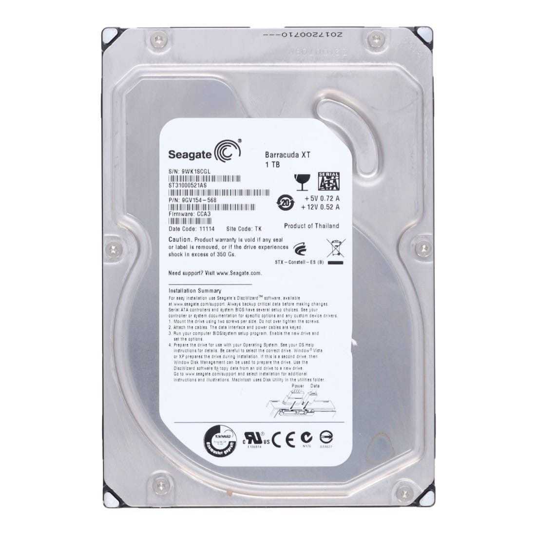 Seagate ST31000521AS 1TB 3.5inch SATA 7.2K 6Gbps HDD - 1yr Warranty