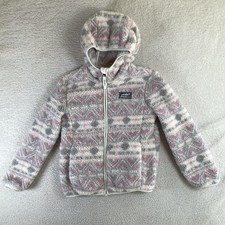 Eddie Bauer Fleece Hoodie Jacket Girls Small 8 Zip Small Aztec Print White Pink