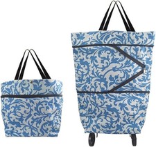 2 in 1 Lightweight Collapsible Shopping Cart, Folding Cart with Wheels, Blue