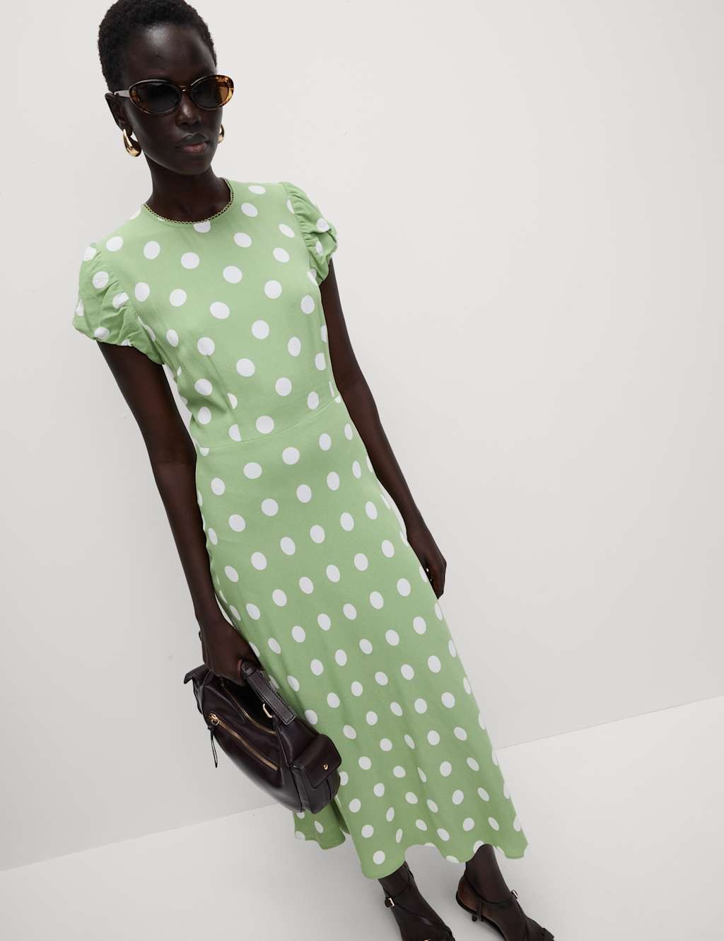 Marks & Spencer Womens Viscose Tea Midaxi Polka dot Dress in Green Mix - M&S