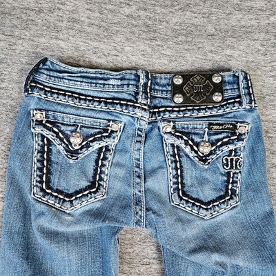 Miss Me Jeans Size 10 JPK5014 Blue White and Black Stitch Boot Cut 24x27 Cowgirl