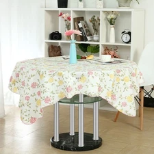 Vinyl Tablecloth for Square Tables 53" x 53" Red and Yellow Flower Printed