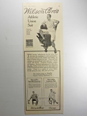 1914 Wilson Bros Athletic Union Suit Vintage Print Ad ''Orderly & Smooth Crotch!''