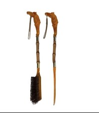 Wood Plastic Horse Head Shoe Horn Brush Set Handles Esquestrian VTG
