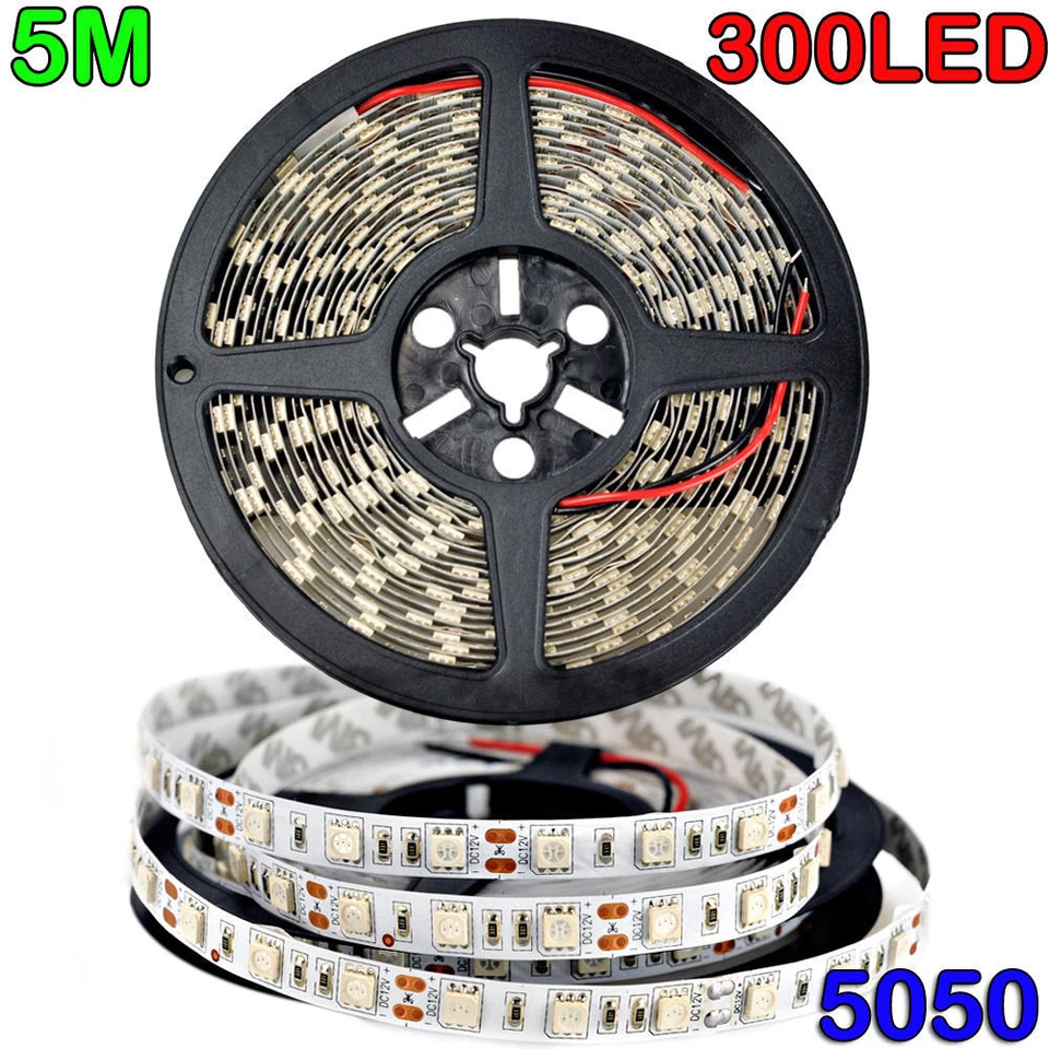 Brillante 5050 RGB Impermeable SMD 300 LED Tira de Luz Flexible 12V 5M 16.4Ft EE. UU. Foto 2 de 4