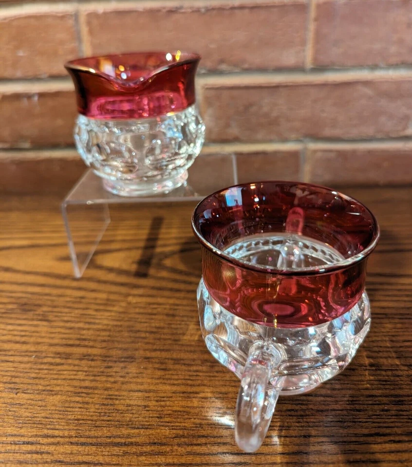 Colony Kings Crown Ruby Thumbprint - Cream And Sugar -  7295-77 -  NEW IN BOX - Image 2 of 4