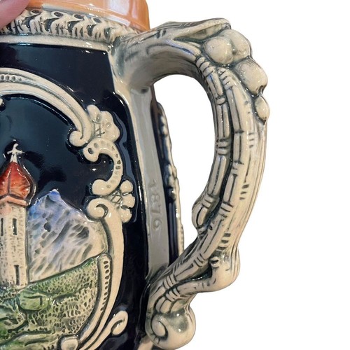 GENEVE GERMAN CERAMIC COLLECTORS BEER STEIN MUG VINTAGE RARE BARREL SHAPE 6 1/2" - Picture 6 of 10