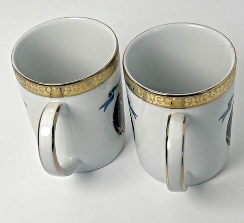 2 Mugs Black Faberge Egg Gold Buffet Royal Gallery with Thick Gold Trim 1991 - Picture 4 of 12
