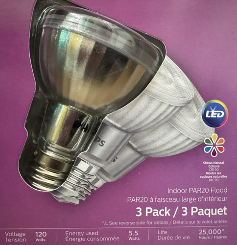 3 PHILIPS 50-Watt PAR20 Dimmable Daylight Bright LED Flood Lights w/Medium Base - Picture 2 of 4