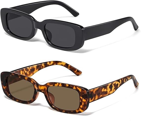 2 PCS Black Leopard Rectangle Sunglasses UV400 Re… - image 1
