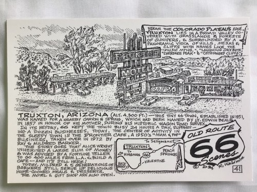 Bob Waldmire Route 66 Postkarte "Frontier Motel Truxton Arizona" Kostenloser Versand - Bild 1 von 2