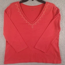 French Laundry Womens Red Top Size Large Sport V-Neck Long Sleeve Classic Soft