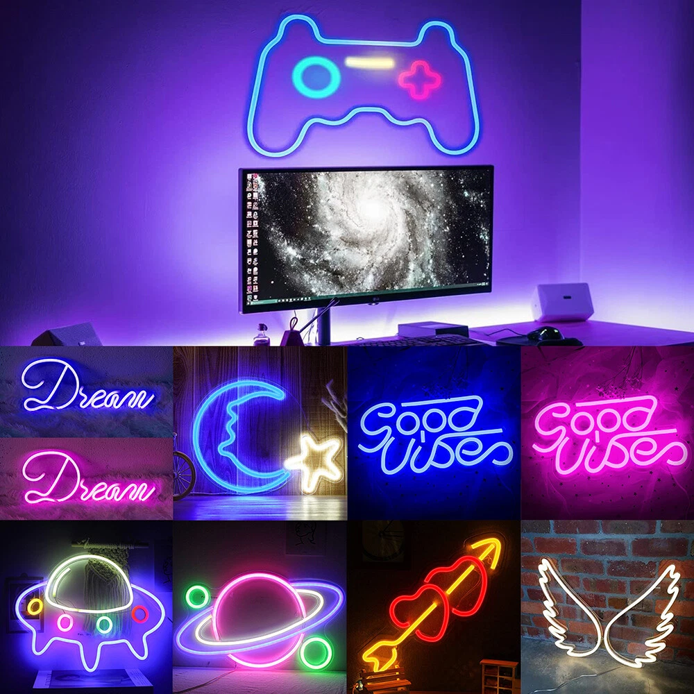 Game Neon Sign Light 16 X 11 Inch Game Led Sign Controller Neon Sign Light Gamepad  Neon Sign Lights Gaming Wall Lights Decor For Bedroom Children Game