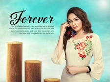 WOMEN RAYON KHADI WHITE EMBROIDERY WORK LONG KURTA