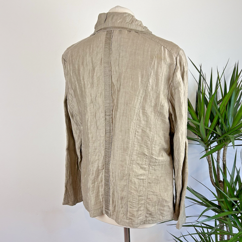 Bonita Jacket UK 16 44 Brown Khaki Flax Linen Adjustable Waist Slouch Pockets - Picture 8 of 17
