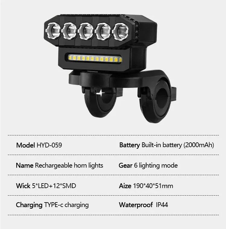 Bicycle Front Light Rechargeable MTB Bike Light Waterproof Outdoor Night Riding - Picture 10 of 20