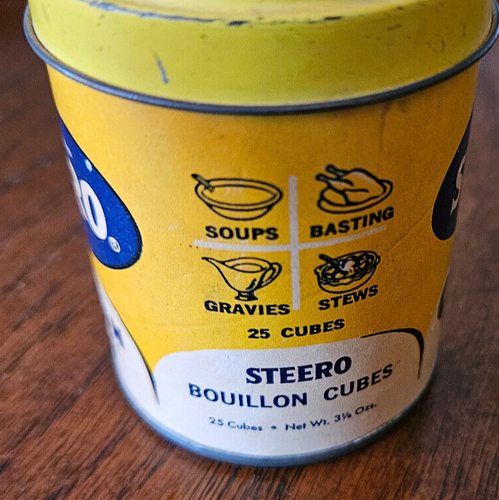 Vintage Kitchen decor STEERO Chicken Bouillon Cubes can by Jersey City 1940s - Picture 3 of 6