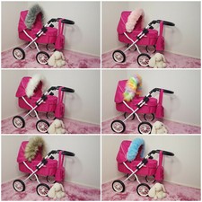 DOLLS Pram Luxury Faux Fur HOOD TRIM Baby Girls Pushchairs Prams Toys Play Doll