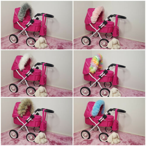 POUPÉES Pram luxe fausse fourrure GARNITURE DE CAPUCHE bébés filles poussettes poussettes jouets poupée de jeu - Photo 1/228