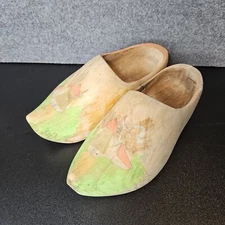 Wooden Clogs Hand Carved Primitive Painting Windmill Folk Art Large 13" Length