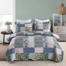 3-Piece Floral Printed Quilt Bedspread Set Elegant Bedding Coverle B026