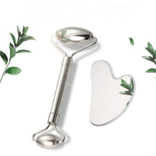 Stainless Steel Face Gua Sha Facial Roller Set Massage Tool Scraping Board Tool