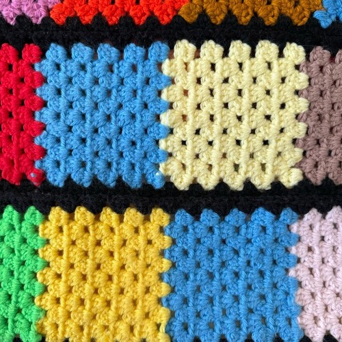 Vintage Handmade Crochet Rainbow Retro Wool Patchwork Afghan Throw Blanket - Picture 4 of 6