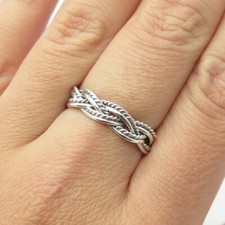 925 Sterling Silver Vintage Woven Band Ring Size 7.25