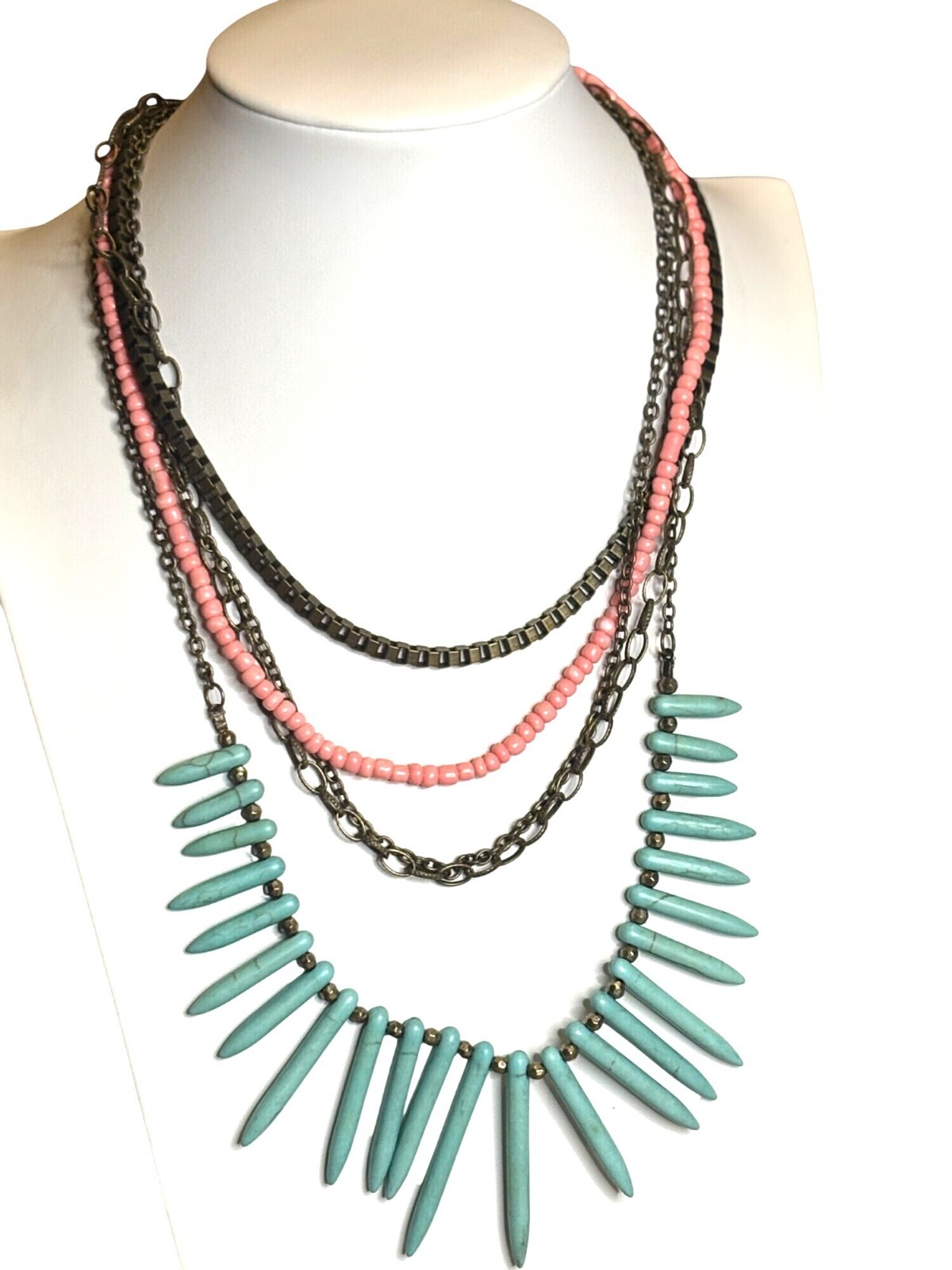 Layered Statement Necklace With Turquoise Spike B… - image 8