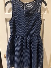 NWT Bardot Junior Girls Black Iris Navy Blue Wave Eyelet Party Dress US14 AUS14