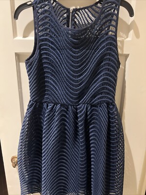 NWT Bardot Junior Girls Black Iris *Navy Blue Wave Eyelet Party Dress US14 AUS14