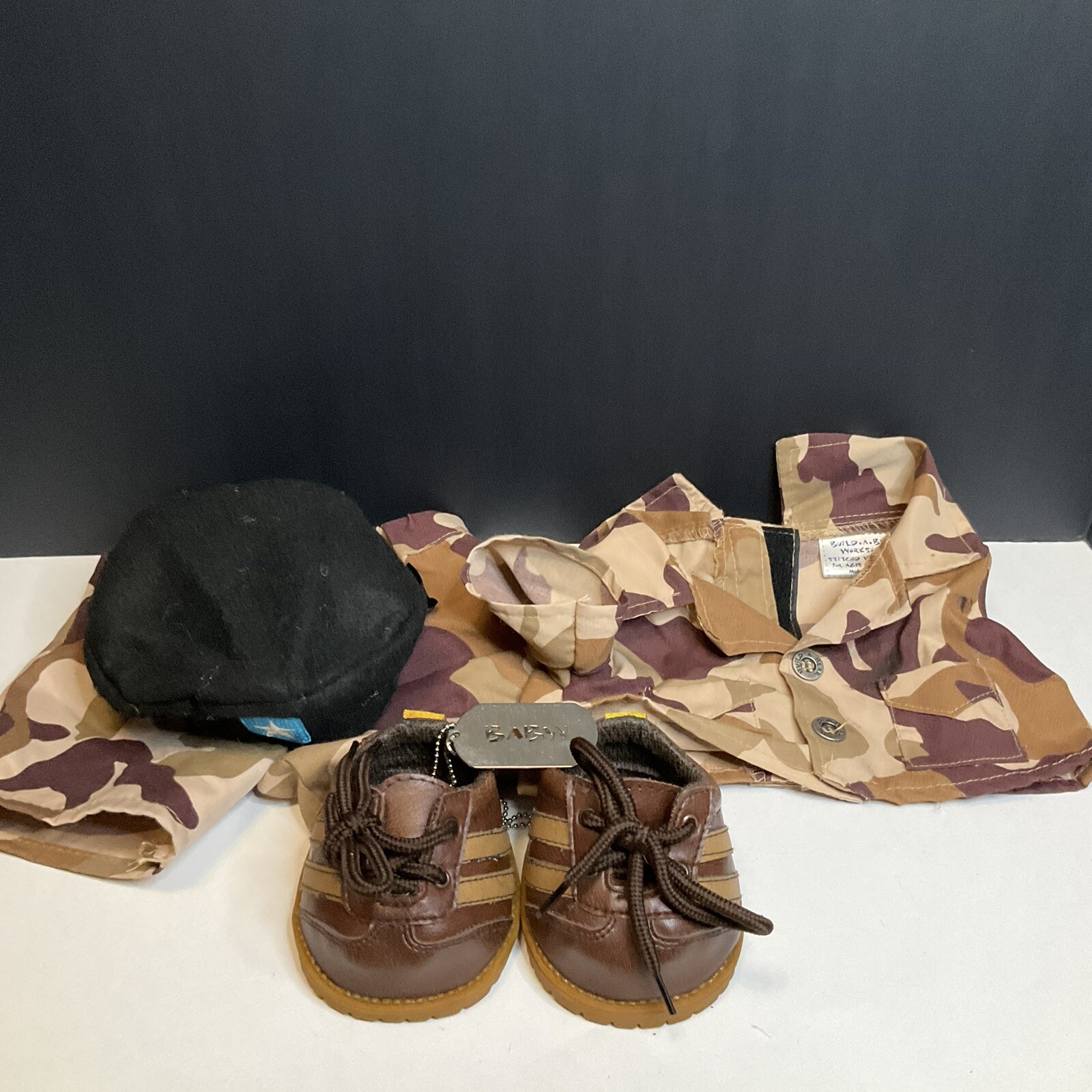 Build a Bear Military Desert Camo Army Fatigues Outfit Boots Dog Tag BABW
