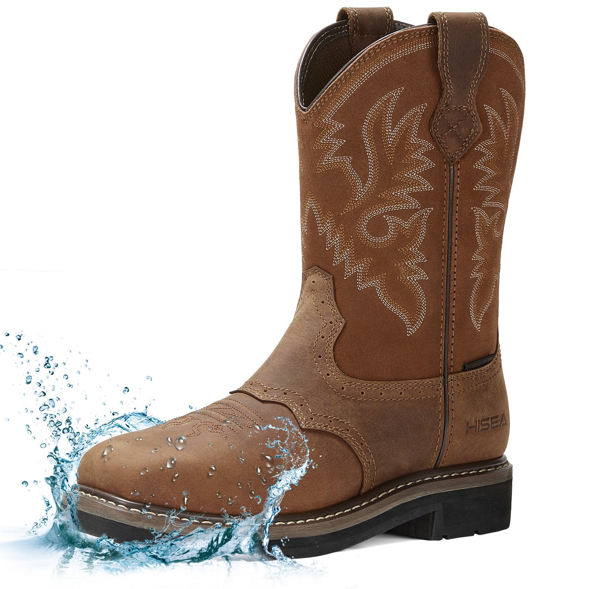 HISEA Ningo Moc-Toe Work Boots, Dark Brown, Size 12 HISEA NINGO Work Boot for Men Steel/Soft Toe Water Resistant  main image 3