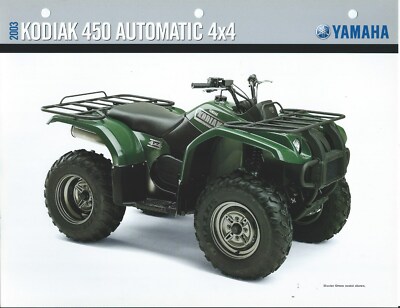 ATV Data Sheet Yamaha Kodiak 450 Auto 4x4 YFM45FAR Hunter Green 2003  (V186)