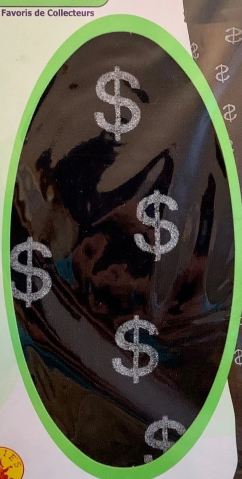 Meia-calça feminina letreiro dólar tamanho único preta prata sexy fantasia cosplay - Imagem 3 de 4