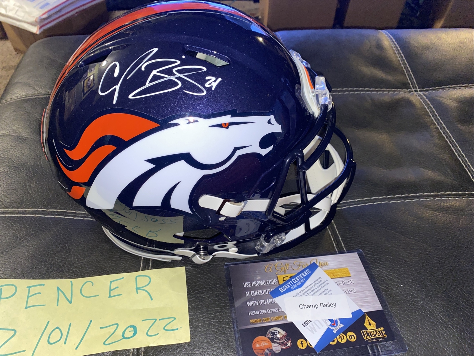 Champ Bailey Autographed Signed Denver Broncos Authentic Speed Helmet HOF BAS N10492 3d 