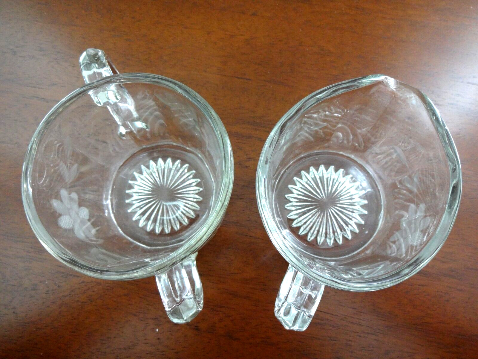 CLEAR ETCHED FLORAL GLASS Sugar Bowl  and Creamer Set VTG