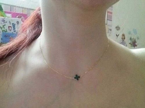 GOLDPIA-14K-Gold-Clover-Enamel-Necklace-Black-Van-Cleef-JESTINA-Stone-Henge