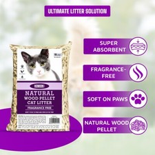 Wood Based Cat Litter 10/20/30 Litres Absorbent Pine Wood Pellets Pet Animals