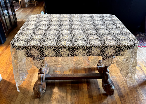 ANTIQUE VINTAGE CROCHET TABLECLOTH PINWHEEL DESIGN ECRU