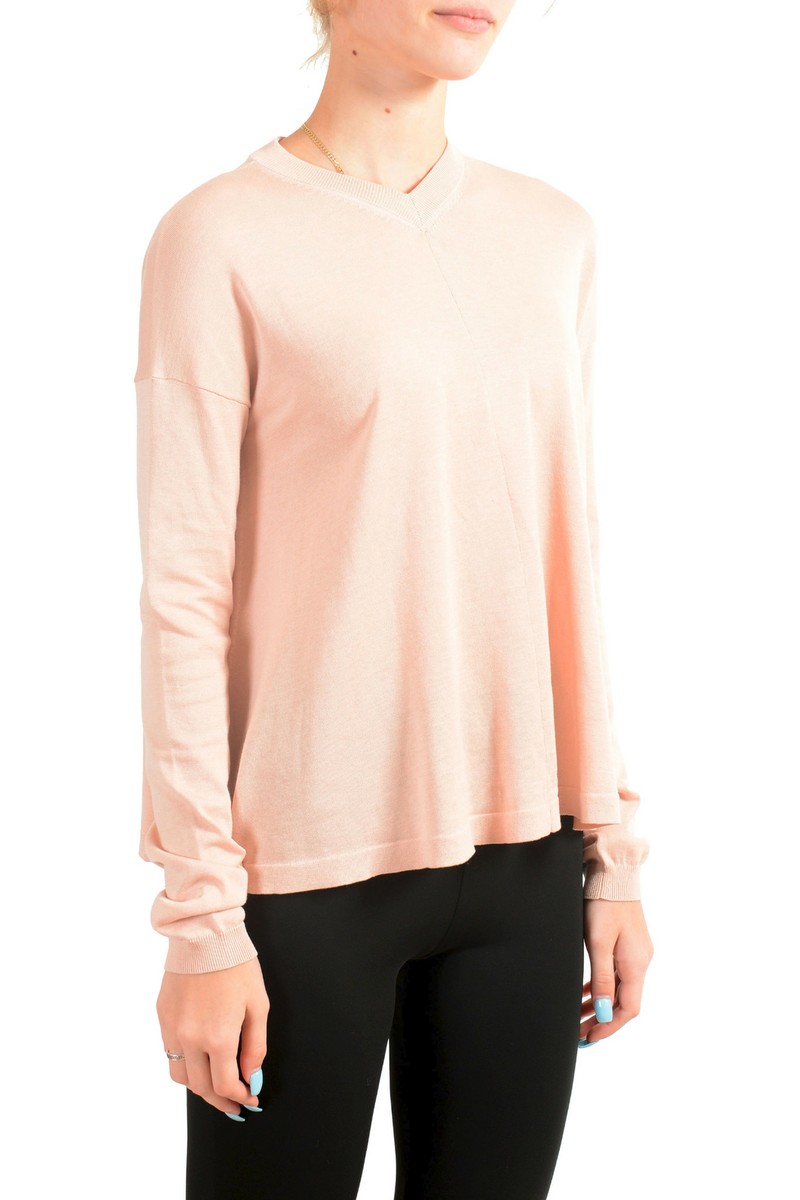 Maison Margiela MM6 Women's Pink Silk Long Sleeve V-Neck