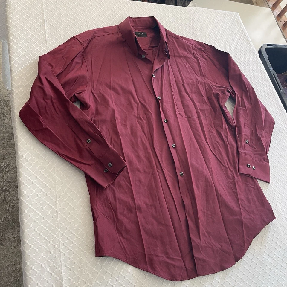 Camisa ALFANI Borgoña Manga Larga Con Botones Para Hombre Calce Regular 15.5 32-33 Talla M Foto 4 de 4