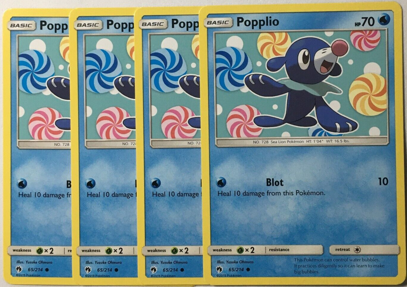 POKEMON 4X POPPLIO 65/214 LOST THUNDER COMMON NEAR MINT-PLAYSET