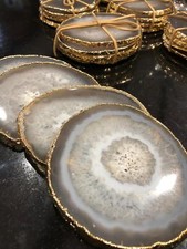 Grey Agate Gold Edge, Gilded, Quartz Premium Coasters (set of 4) gift 