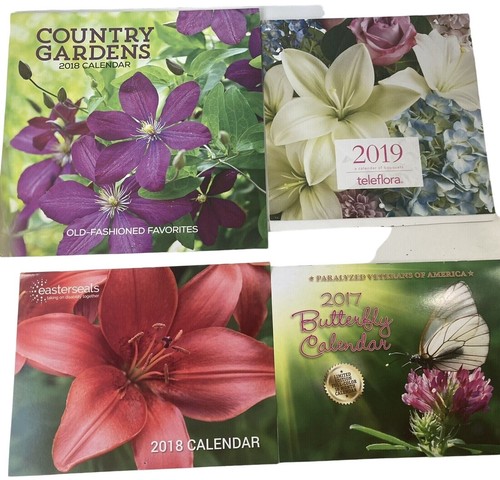 4 Wall Calendars Flowers Butterfly Rose Succulent Nature Outdoor Art Craft Lot